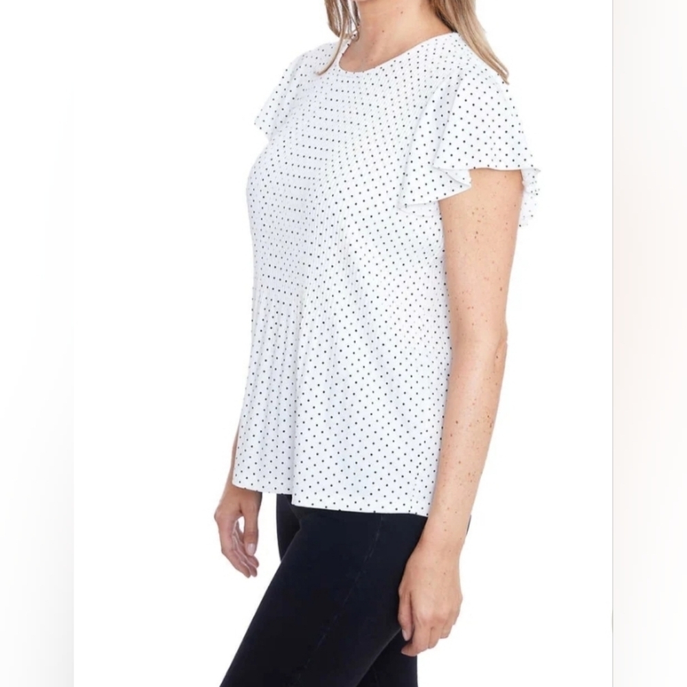 Philosophy White Polka Dot Flutter Short Sleeve Blouse Size M